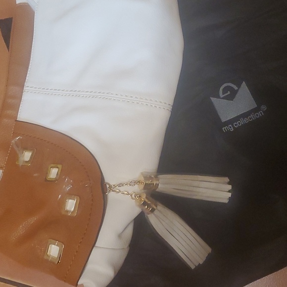 New MG Collection Large White Brown Gold Shoulder Bag - Picture 4 of 4
